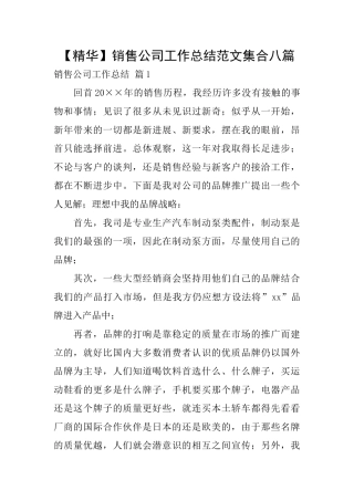 销售公司工作总结范文集合八篇