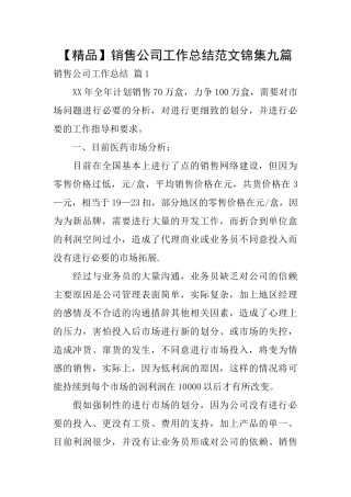 销售公司工作总结范文锦集九篇