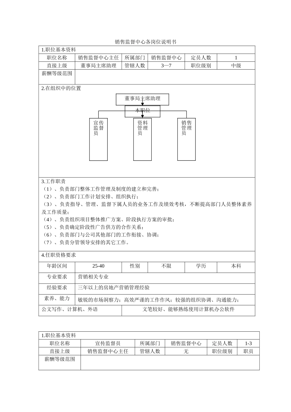 销售监督体系岗位说明书_第1页