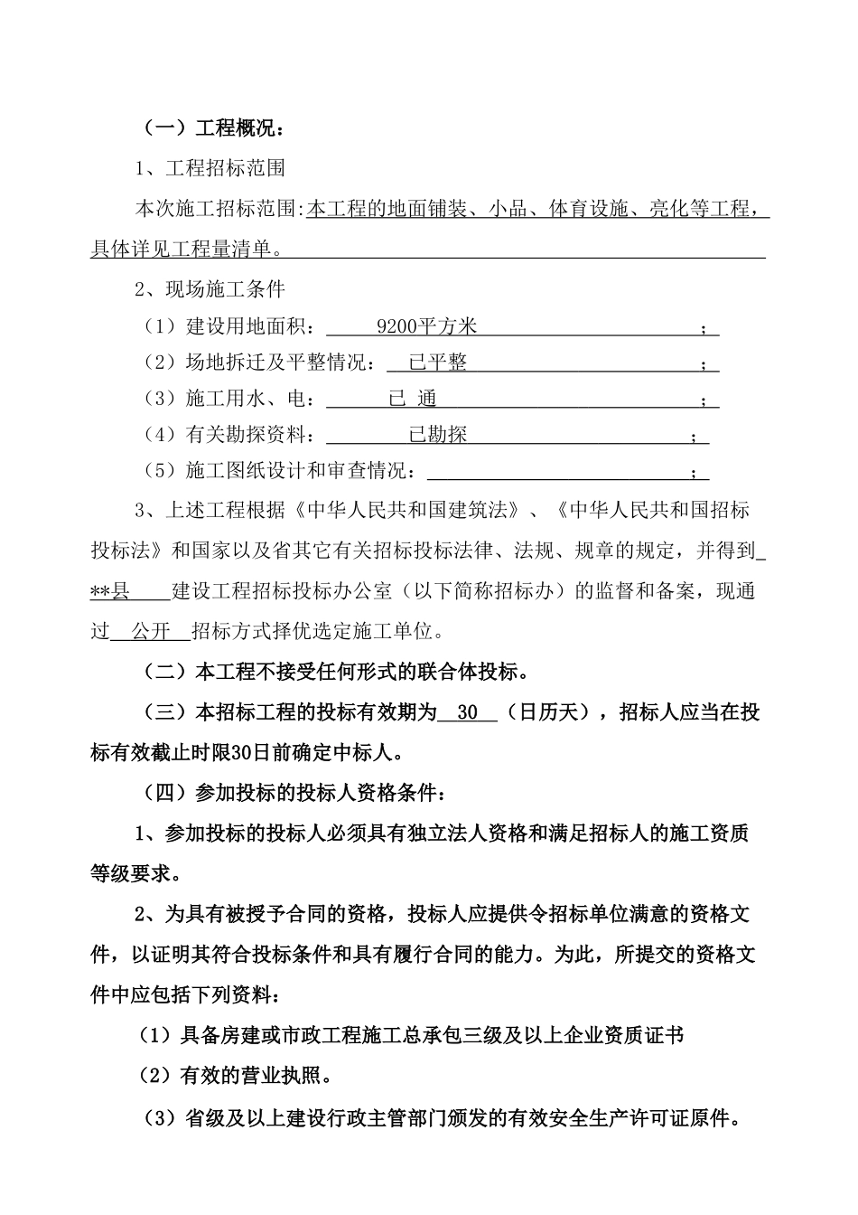 镇农民娱乐休闲广场施工招标文件_第3页