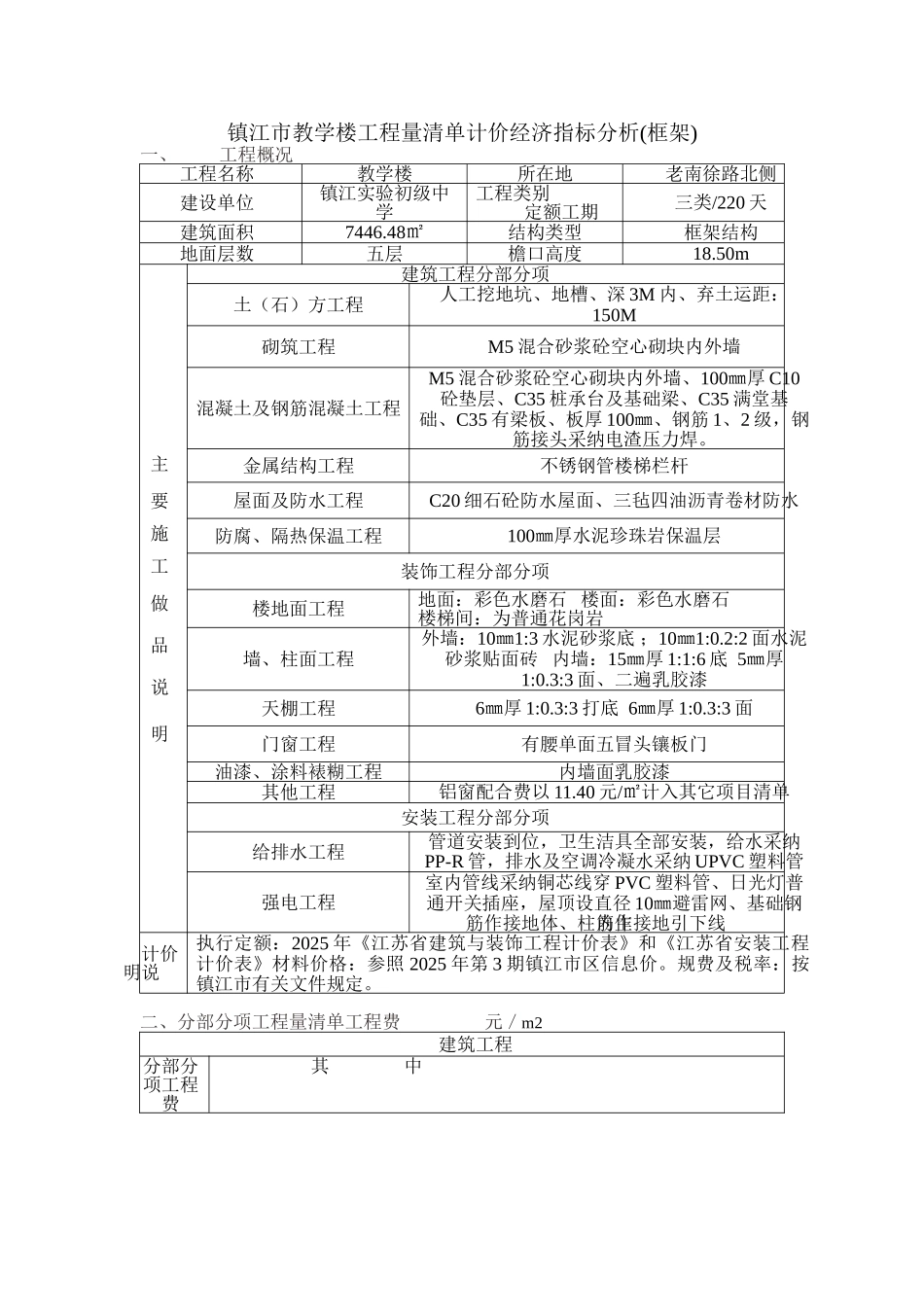 镇江市教学楼工程量清单计价经济指标分析_第1页