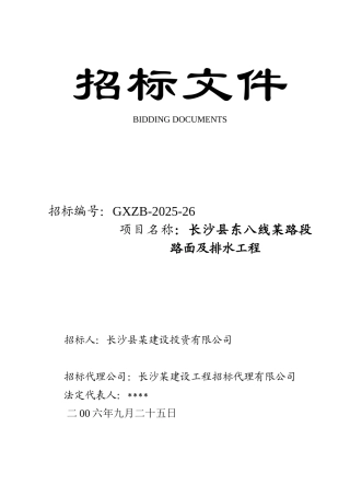 长沙县东八线某路段路面及排水工程施工招标文件
