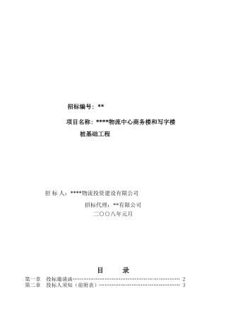 长沙某物流中心商务楼和写字楼桩基础工程招标文件