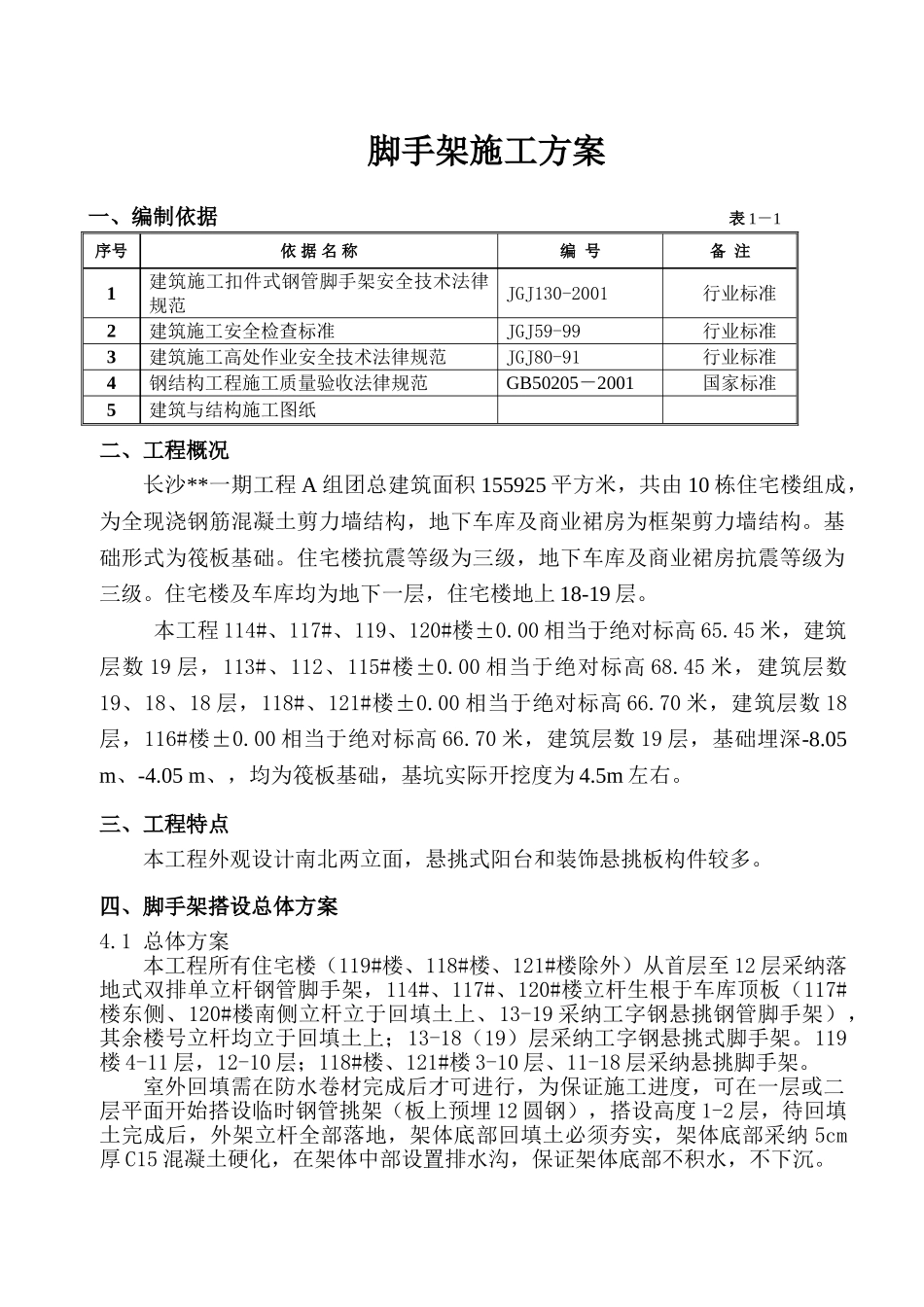 长沙某高层住宅小区悬挑脚手架施工方案_第1页