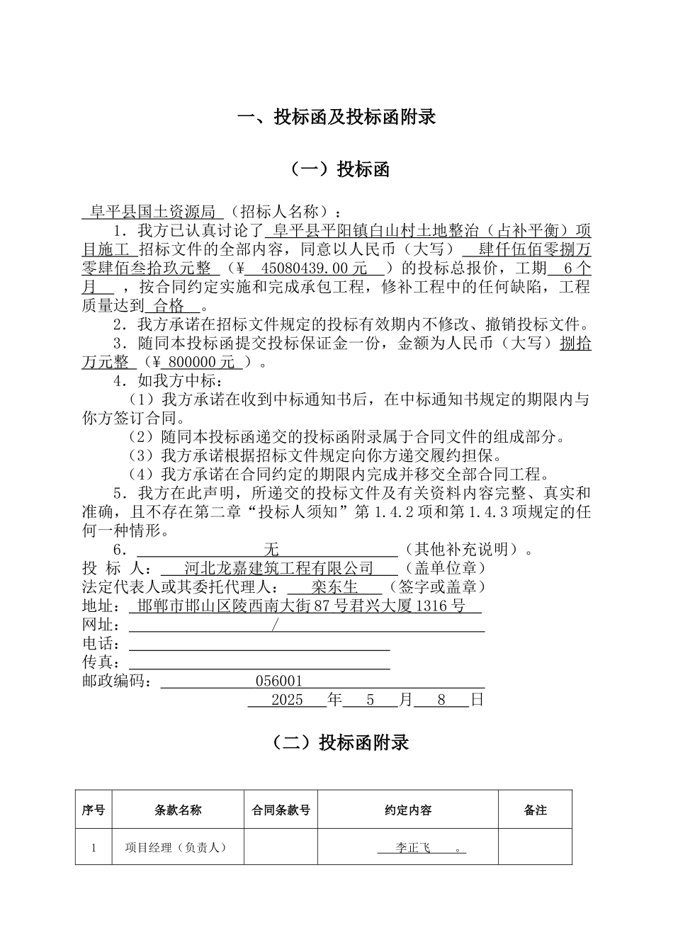 阜平县平阳镇白山村土地整治项目施工投标文件_第2页
