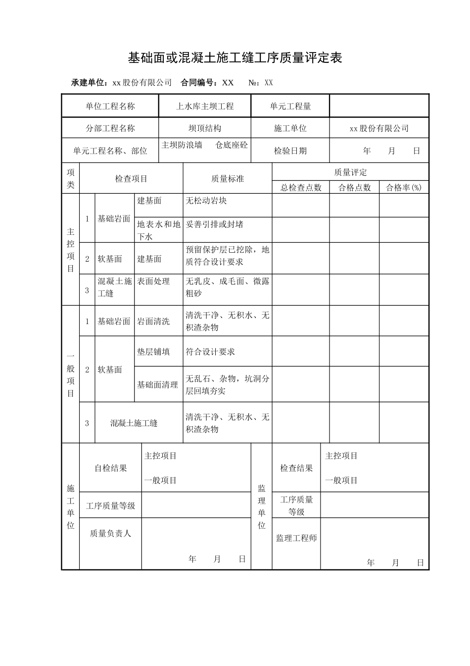 防浪墙混凝土质量评定表_第1页