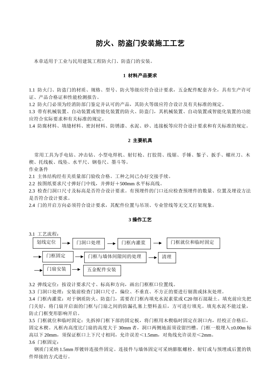 防火、防盗门安装施工工艺_第1页