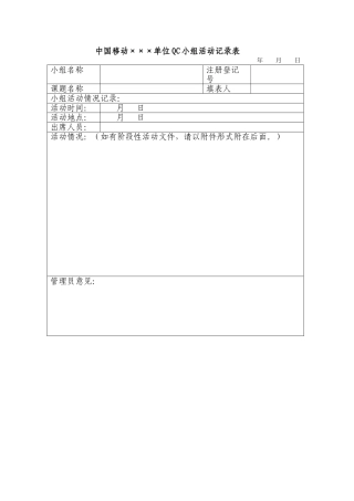 附录2：中国移动湖北公司QC小组活动记录表