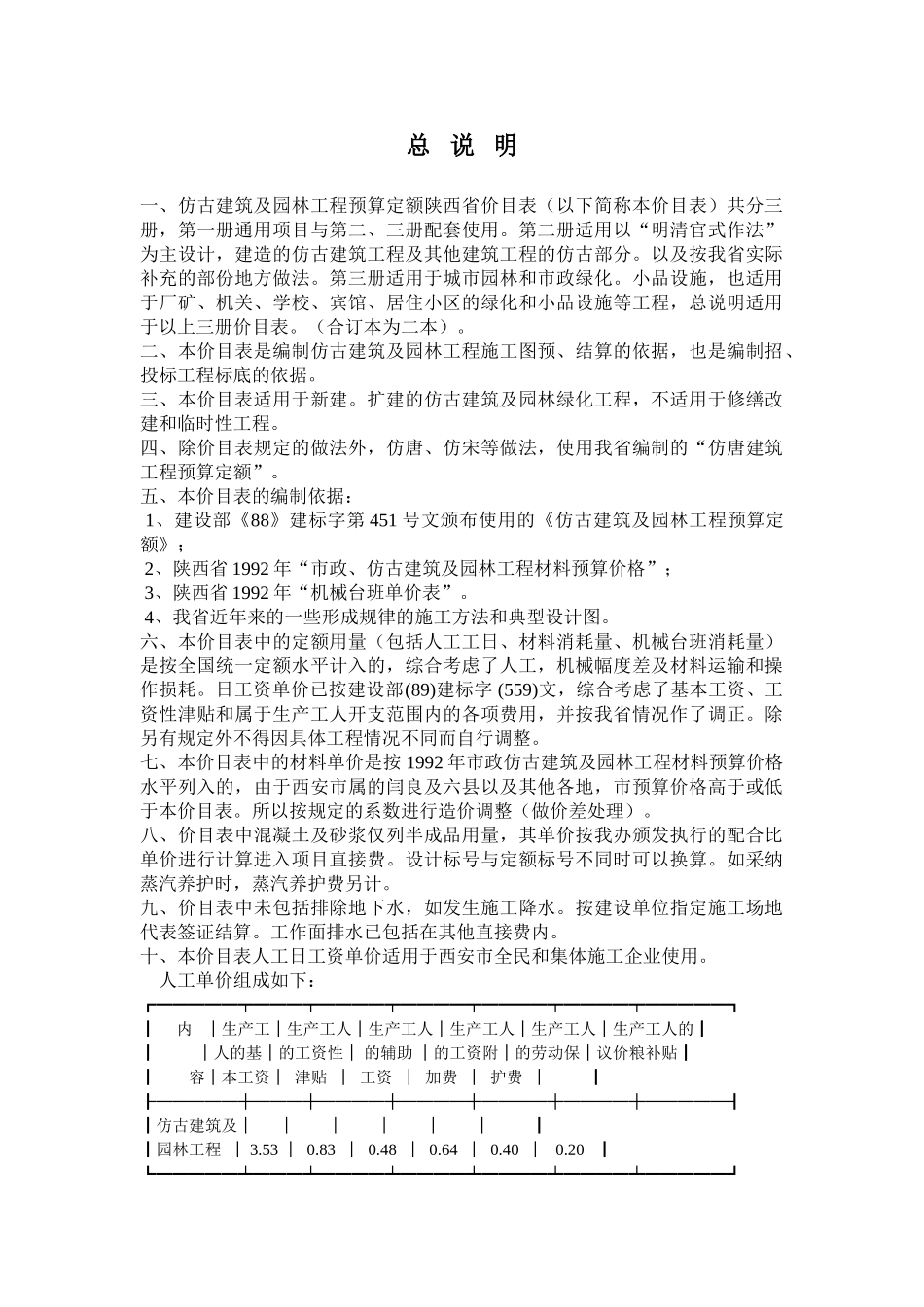 陕西省仿古建筑及园林工程预算定额说明_第1页