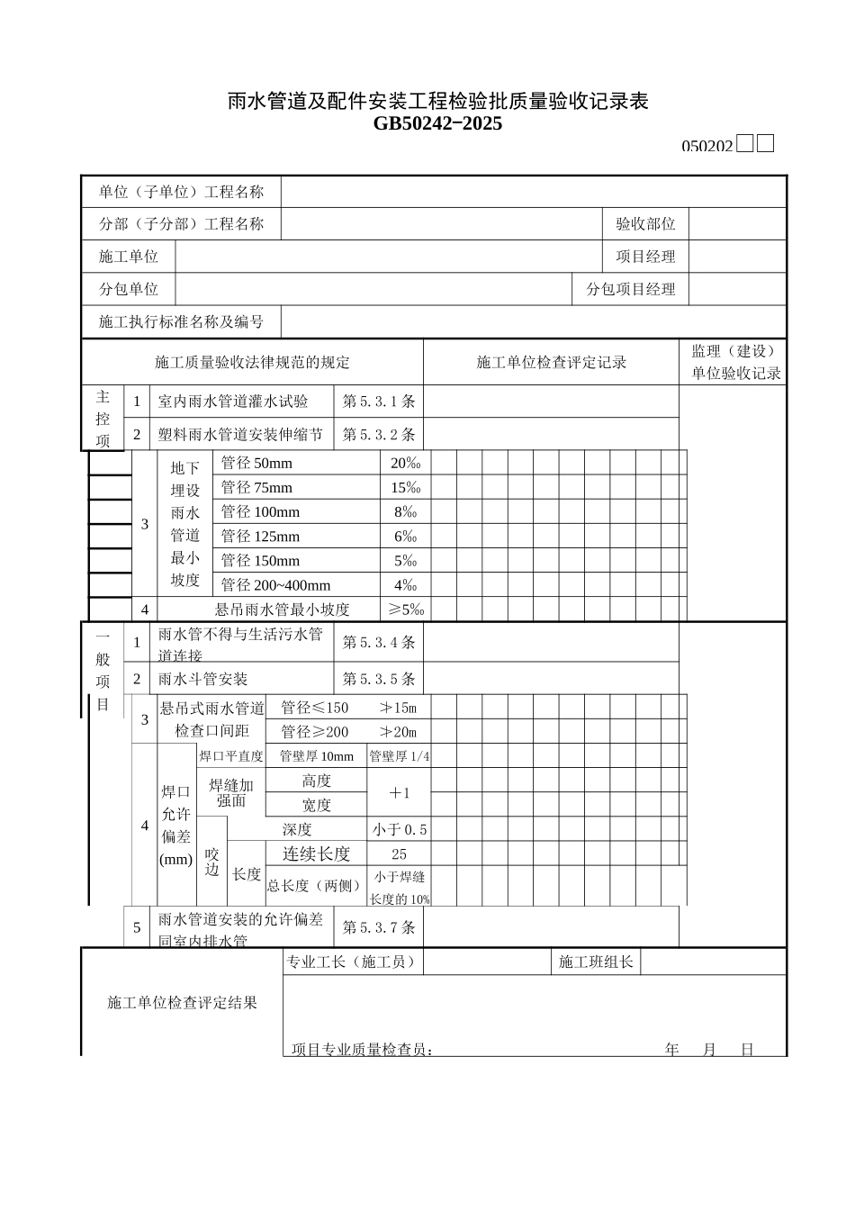 雨水管道及配件安装工程检验批质量验收记录表_第1页