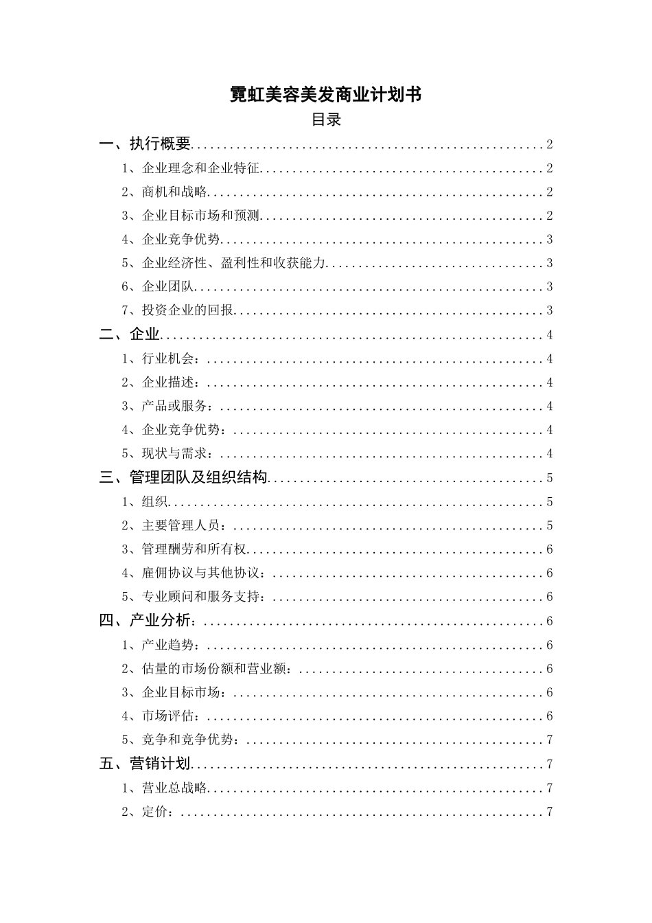 霓虹美容美发商业计划书_第1页