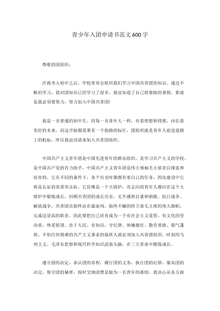 青少年入团申请书范文600字