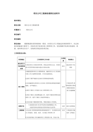 项目公司工程部经理职位说明书