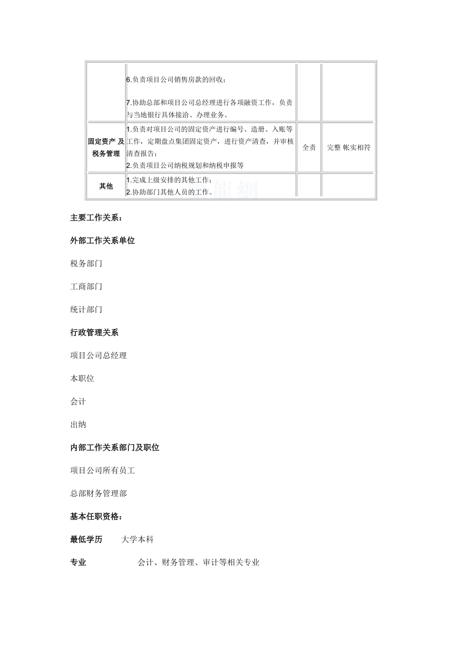 项目公司财务部经理职位说明书_第2页