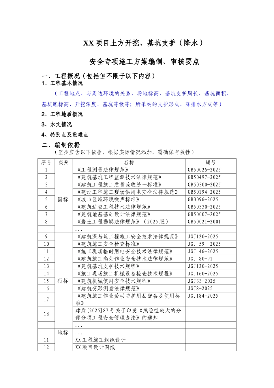 项目土方开挖基坑支护安全专项施工方案编制审核要点_第1页