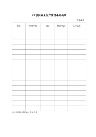 项目安全生产管理小组名单