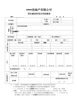 项目建设单项合同结算表