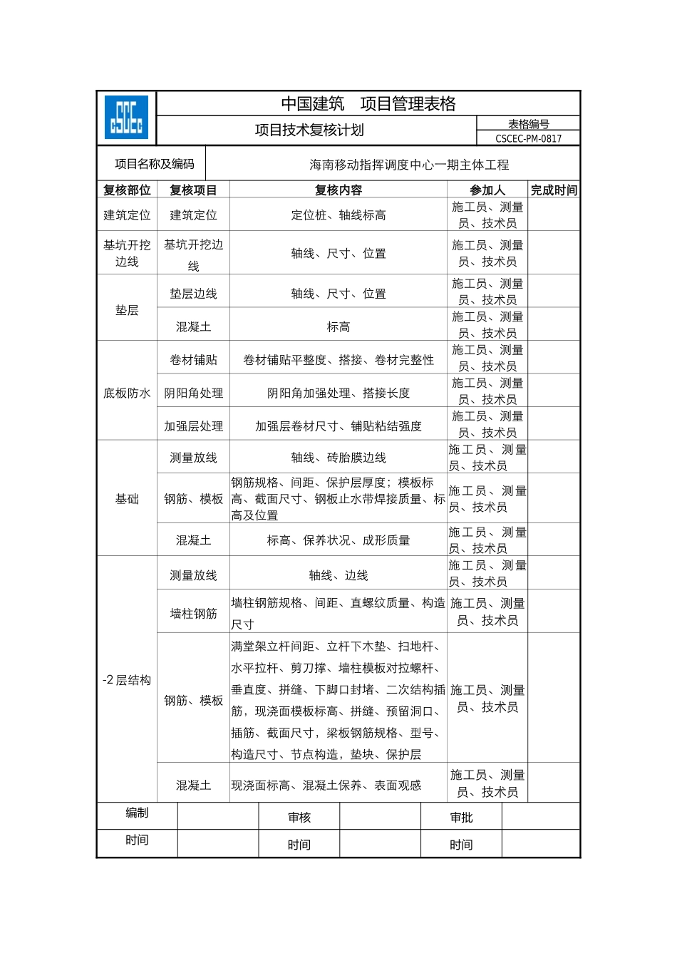 项目技术复核计划CSCEC-PM-0816_第1页