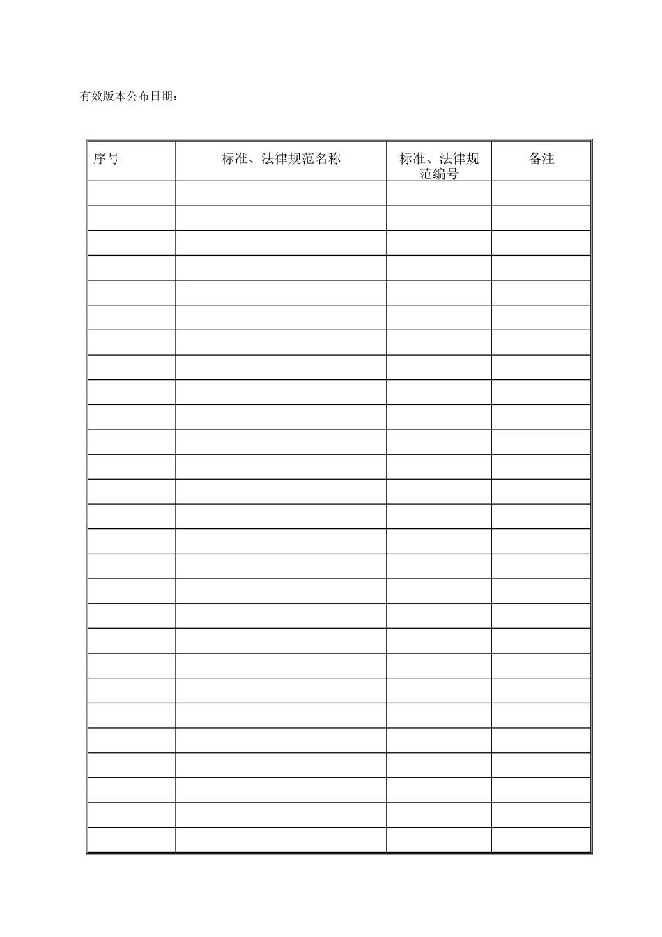 项目技术标准有效版本控制清单_第1页