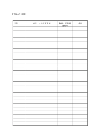 项目技术标准有效版本控制清单