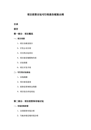 项目投资研究可行性报告框架示例