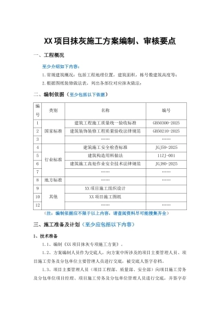 项目抹灰施工方案编制审批要点