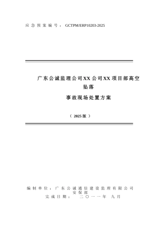 项目部高空坠落事故现场处置方案