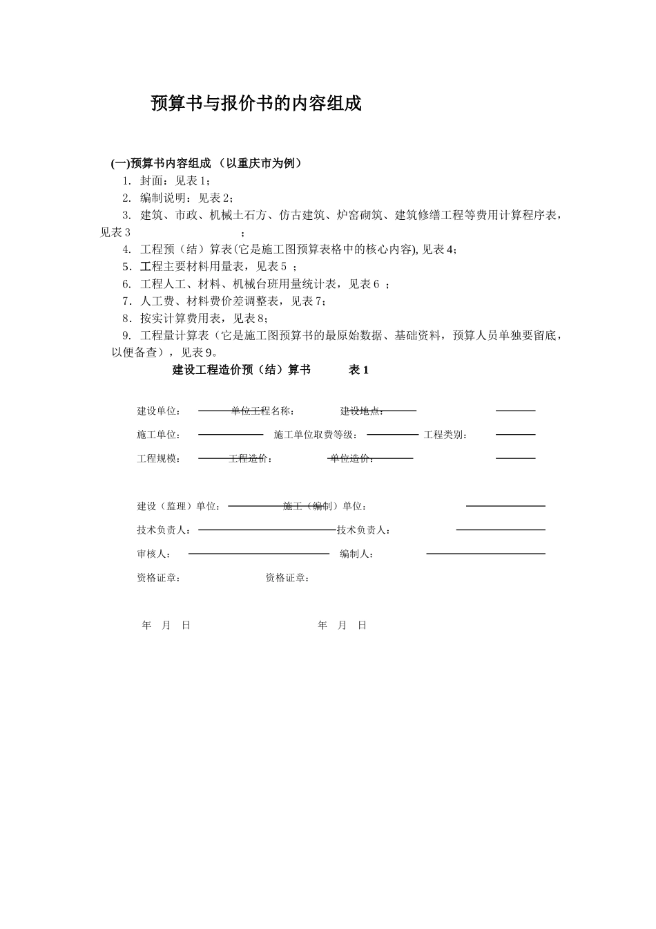 预算书与报价书相关表格及取费规定_第1页
