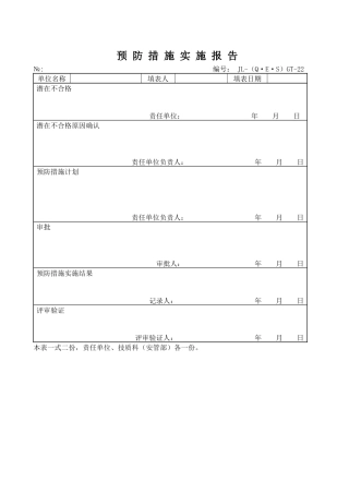 预防措施实施报告