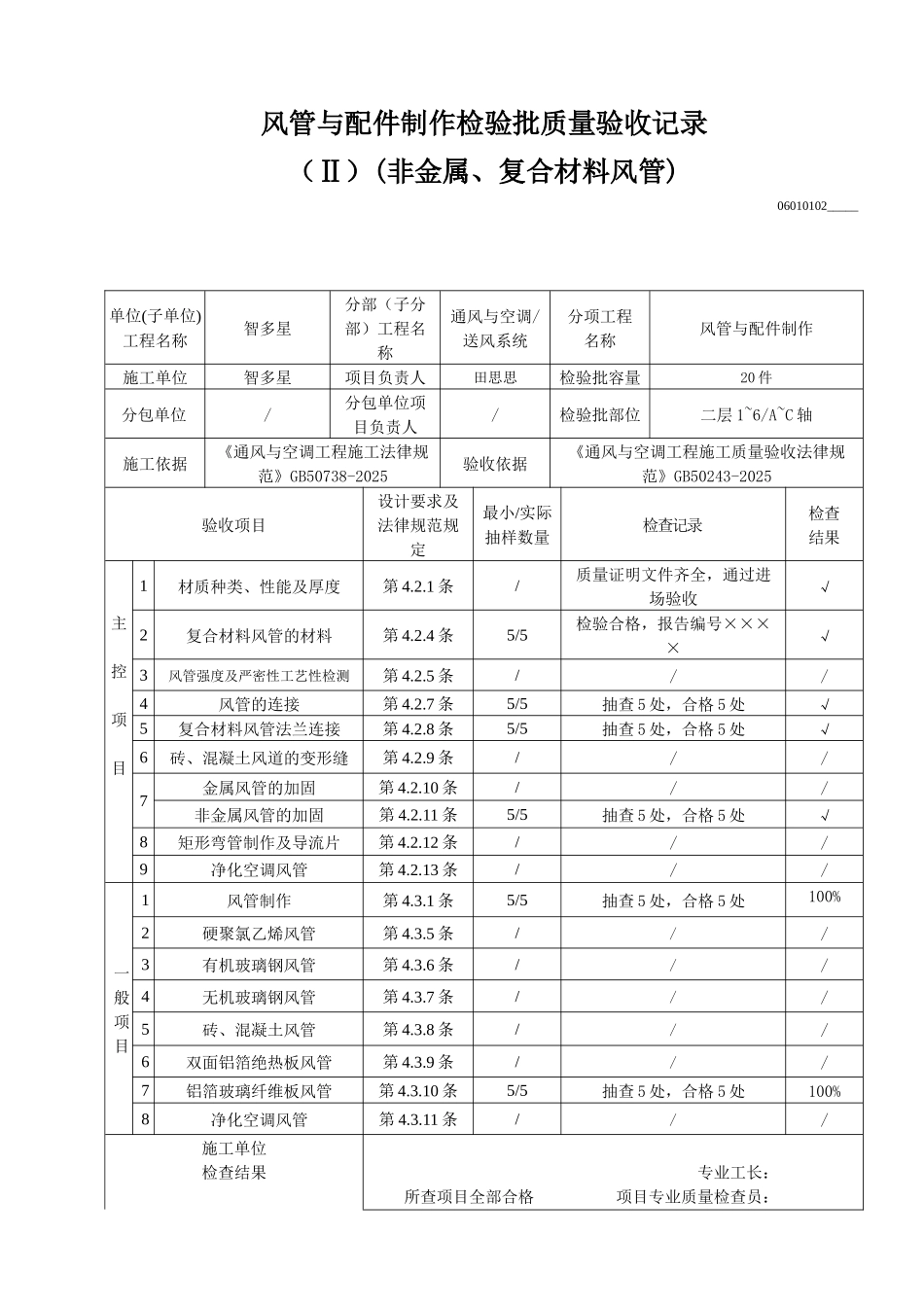 风管与配件制作检验批质量验收记录_第1页