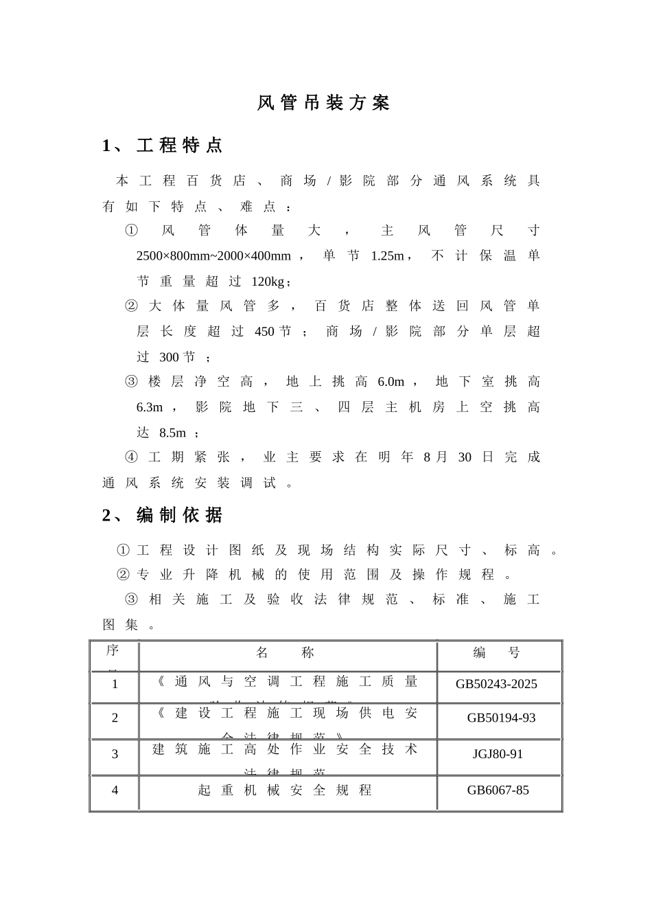 风管吊装施工方案_第1页