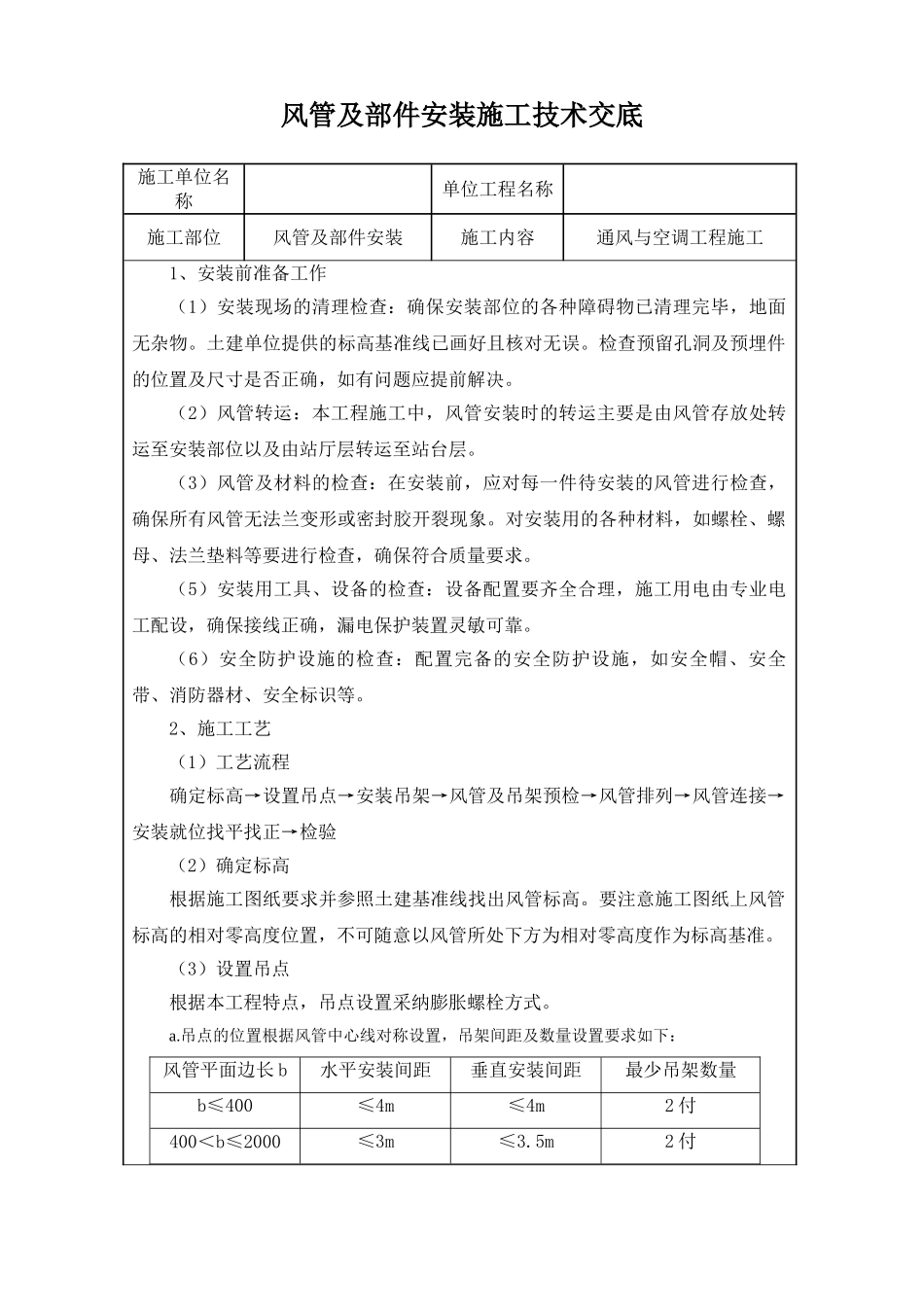 风管安装施工技术交底_第1页