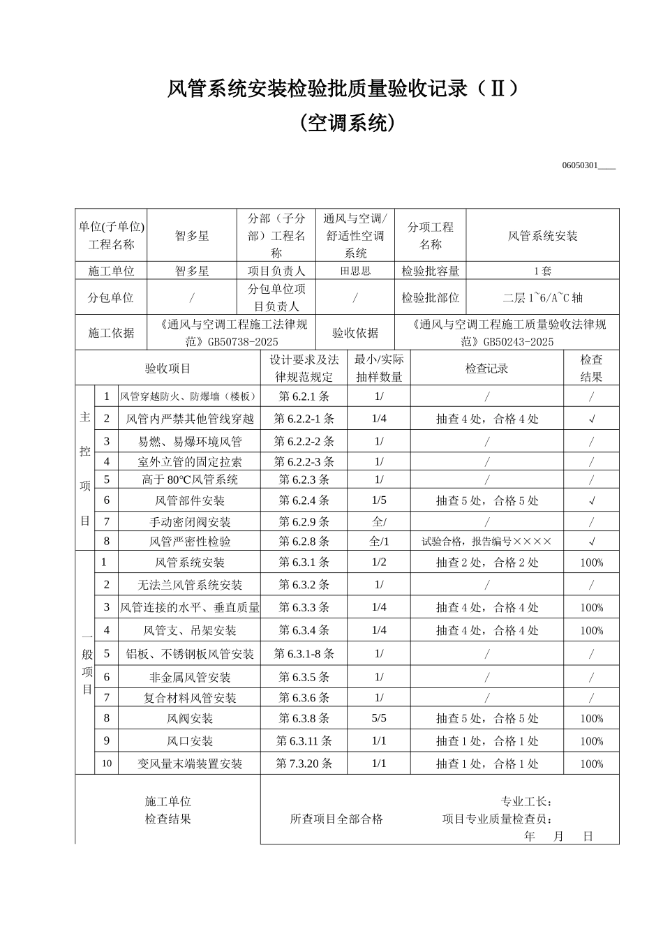 风管系统安装检验批质量验收记录_第1页
