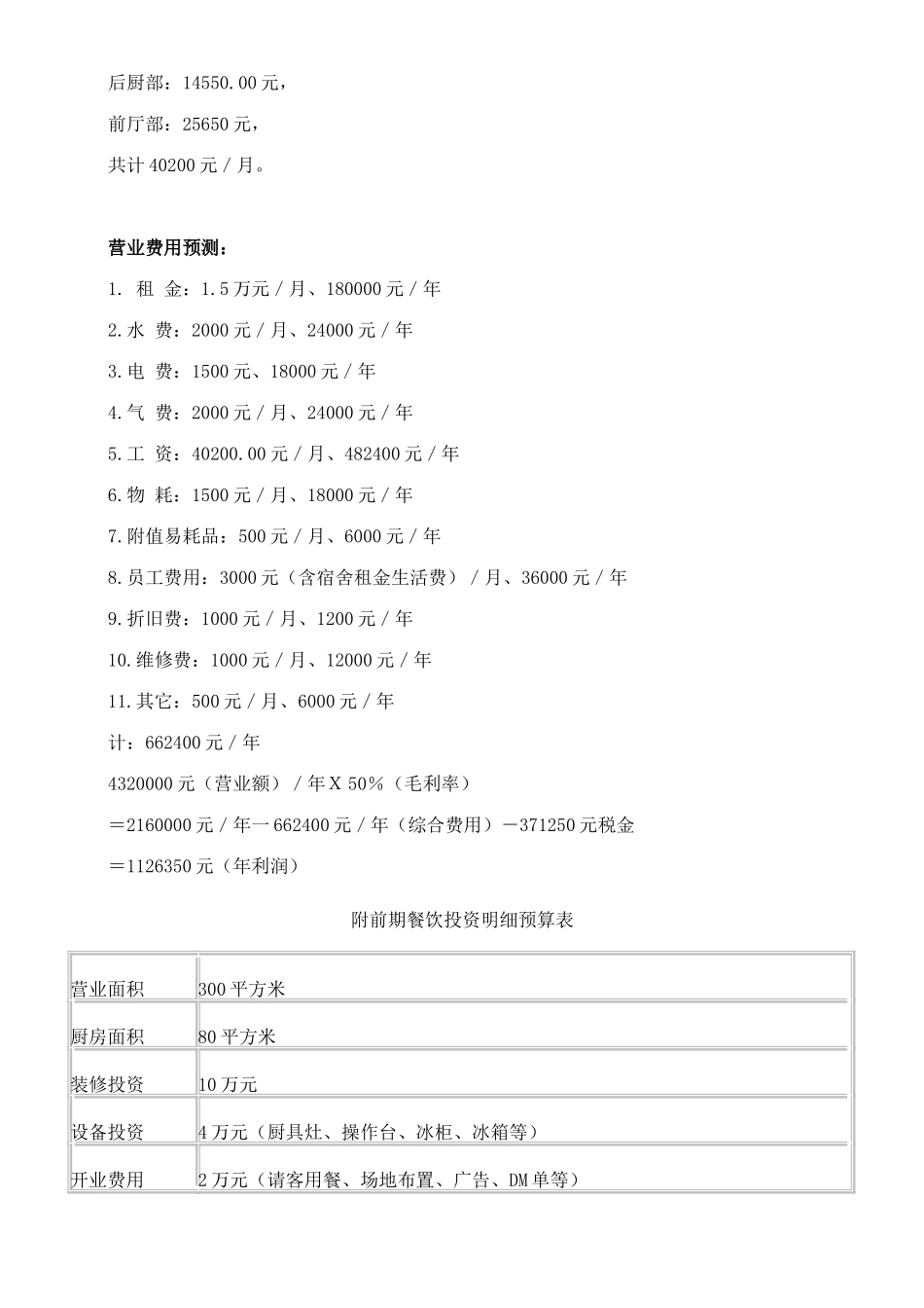 餐饮投资预算表_第3页