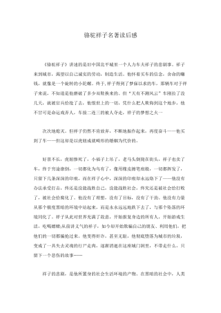 骆驼祥子名著读后感