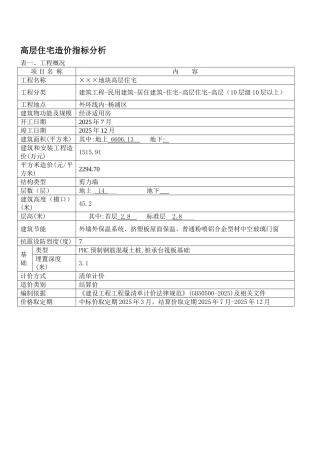 高层住宅造价指标分析