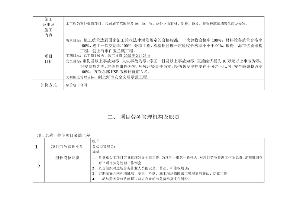 高层框架结构住宅项目幕墙工程劳务策划书_第3页
