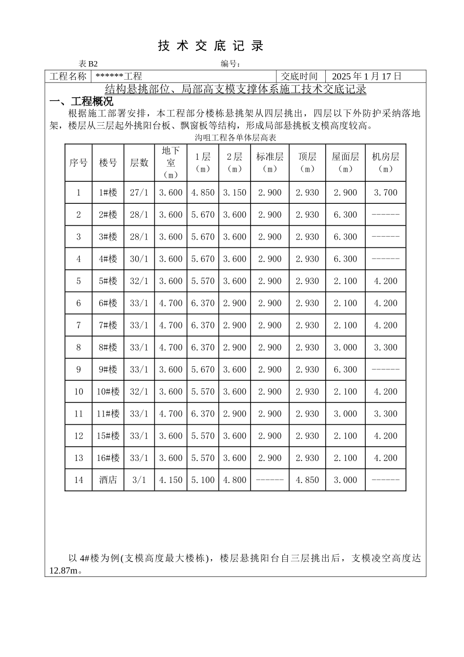 高支模脚手架搭设-技术交底记录_第1页