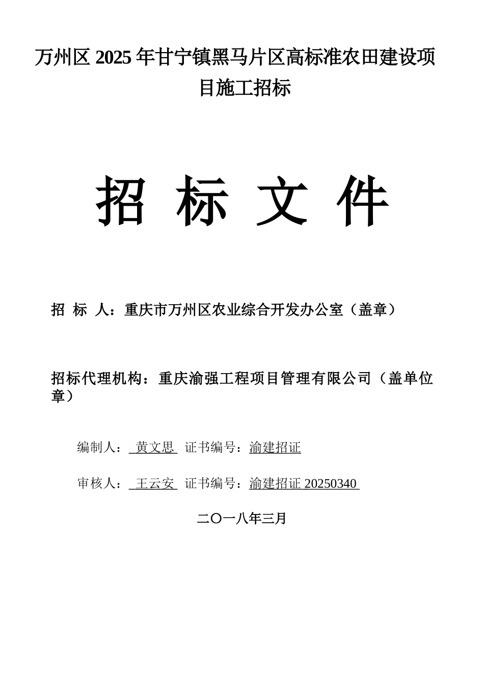 高标准农田建设项目招标文件_第1页
