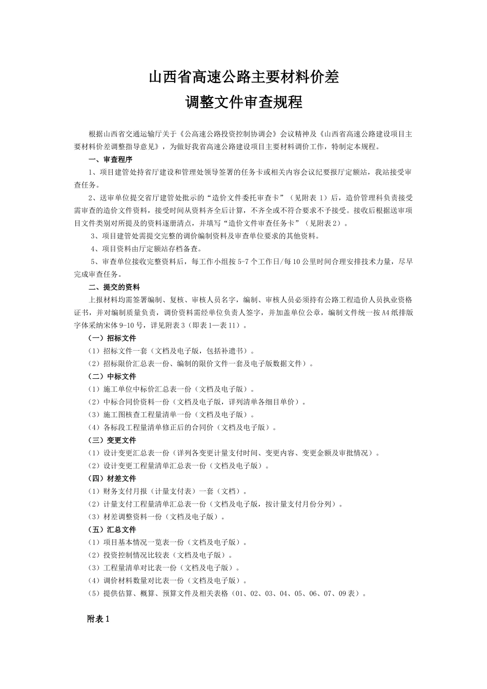 高速公路材料价差调整文件审查规程_第1页