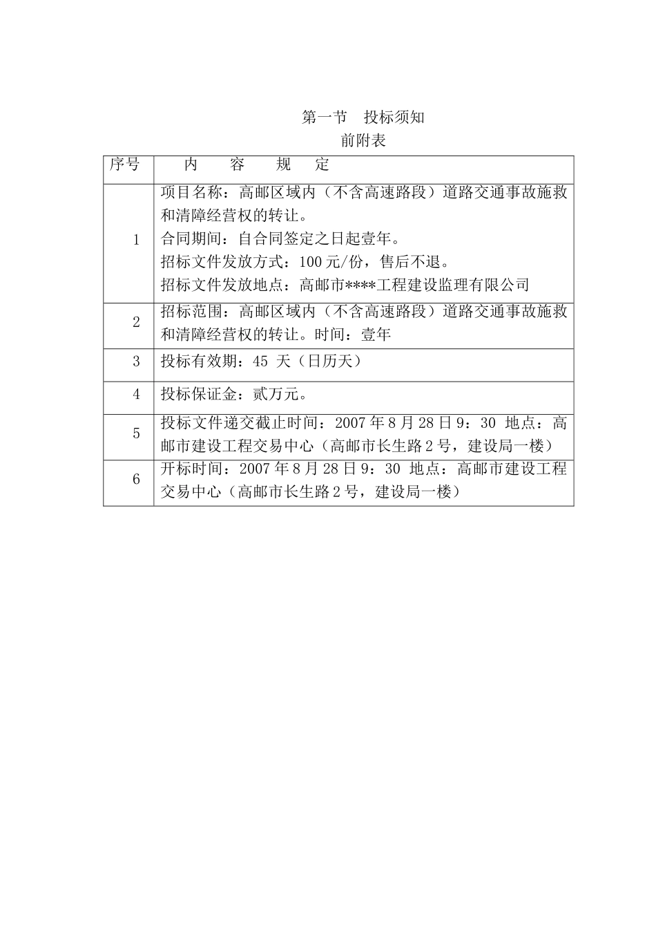 高邮区域内道路交通事故施救和清障经营权的转让合同_第1页