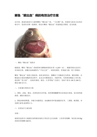 鲫鱼“鳃出血”病的有效治疗方案