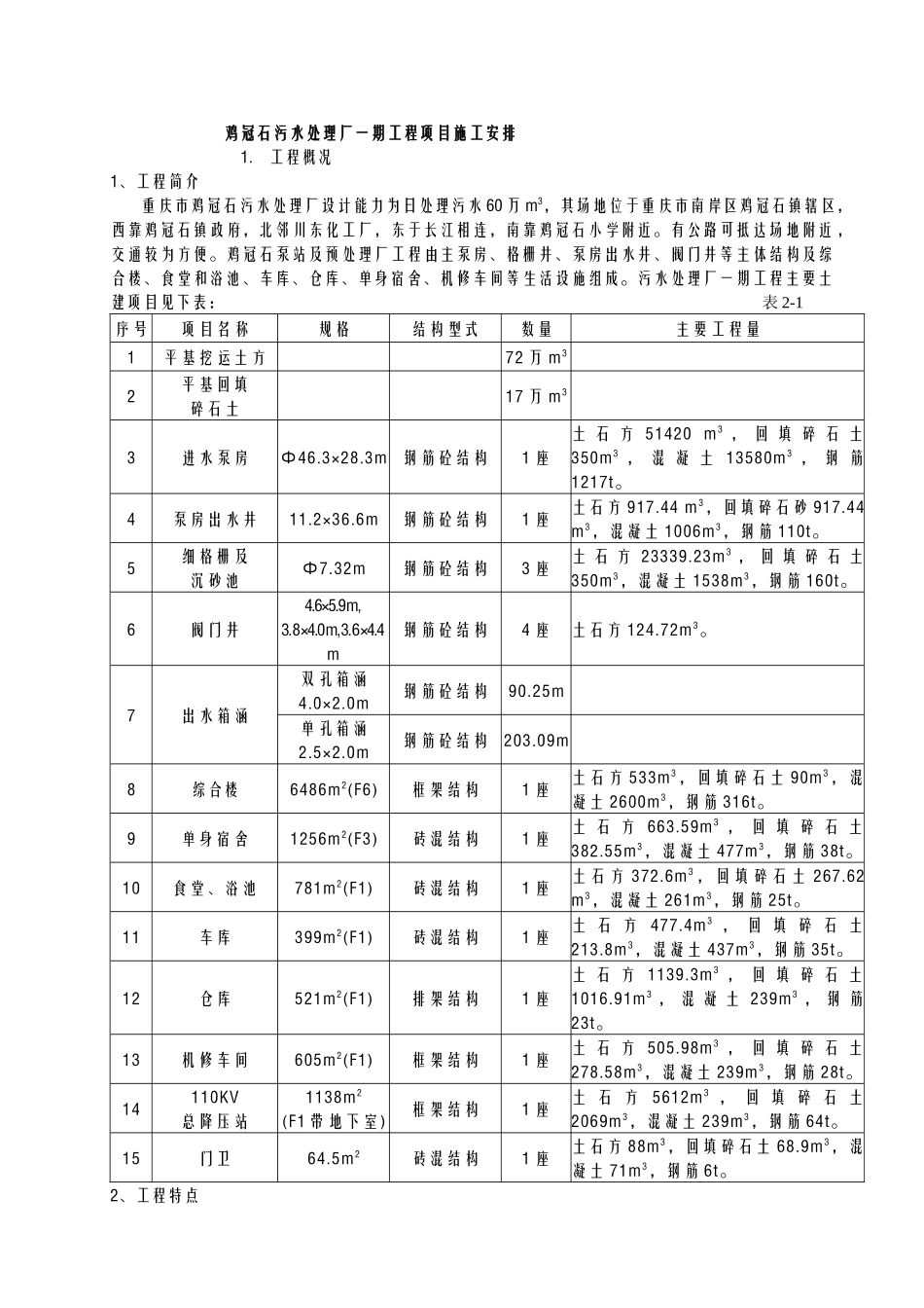 鸡冠石污水处理厂一期工程施工安排_第1页