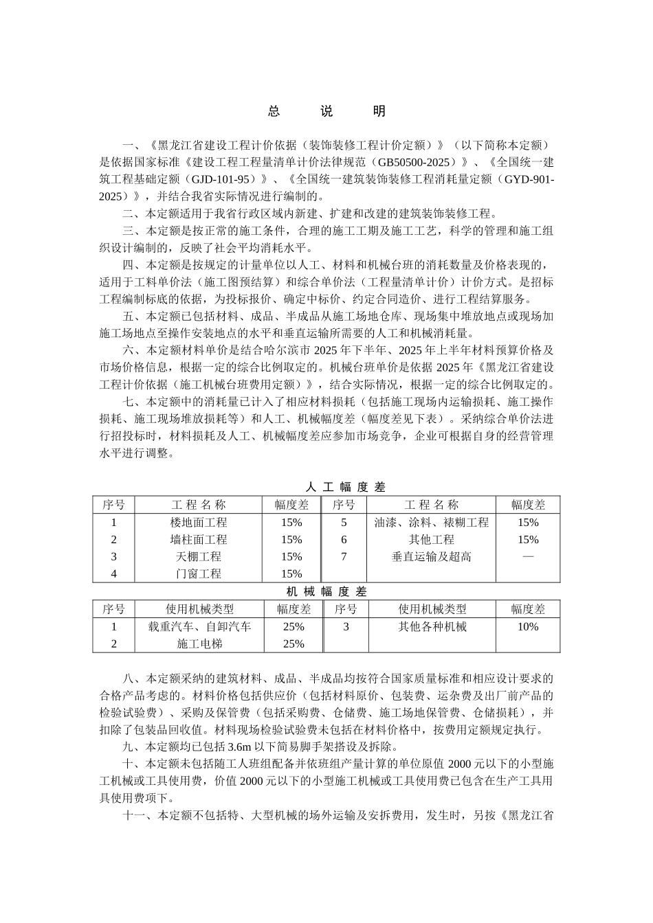黑龙江省装饰装修工程计价定额说明计算规则说明_第1页