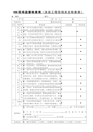 015涂装工程现场安全检查表