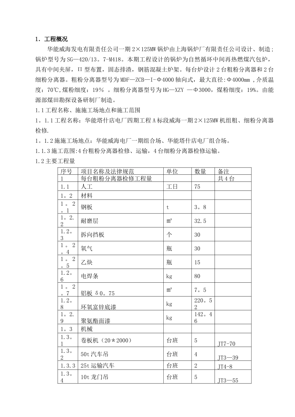 1#2#锅炉粗细粉分离器检修方案.docx_第1页