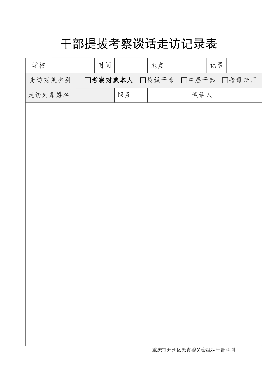 10.干部提拔考察谈话走访记录表_第1页