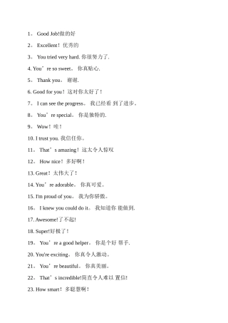 101句鼓励孩子的英文单词