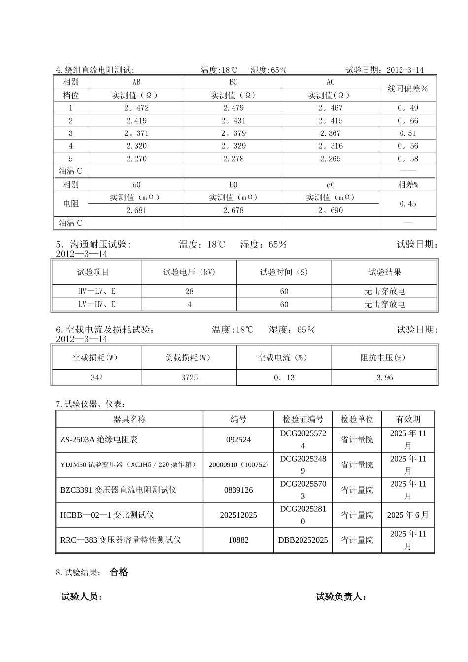 10kV变压器交接试验报告_第2页