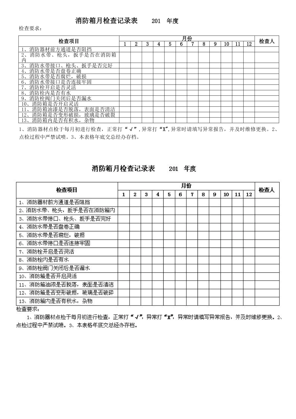13、消防箱月检查记录表_第1页